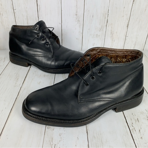 Cole Haan Mens Chukka Boots Size 9.5 Black Leather Wool Lined Ankle Shoes - Picture 7 of 11